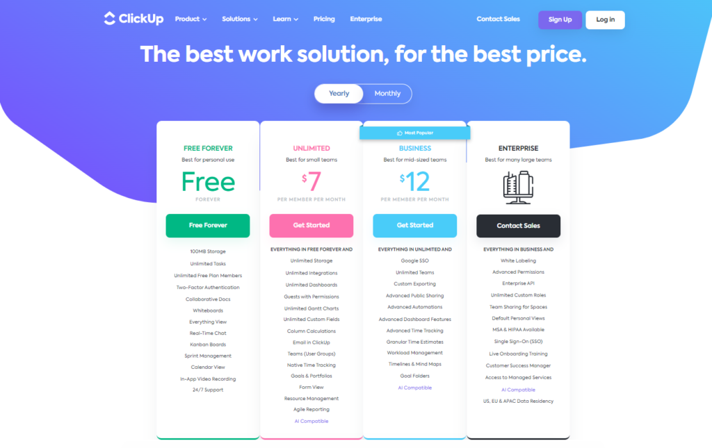 ClickUp Review: Pricing